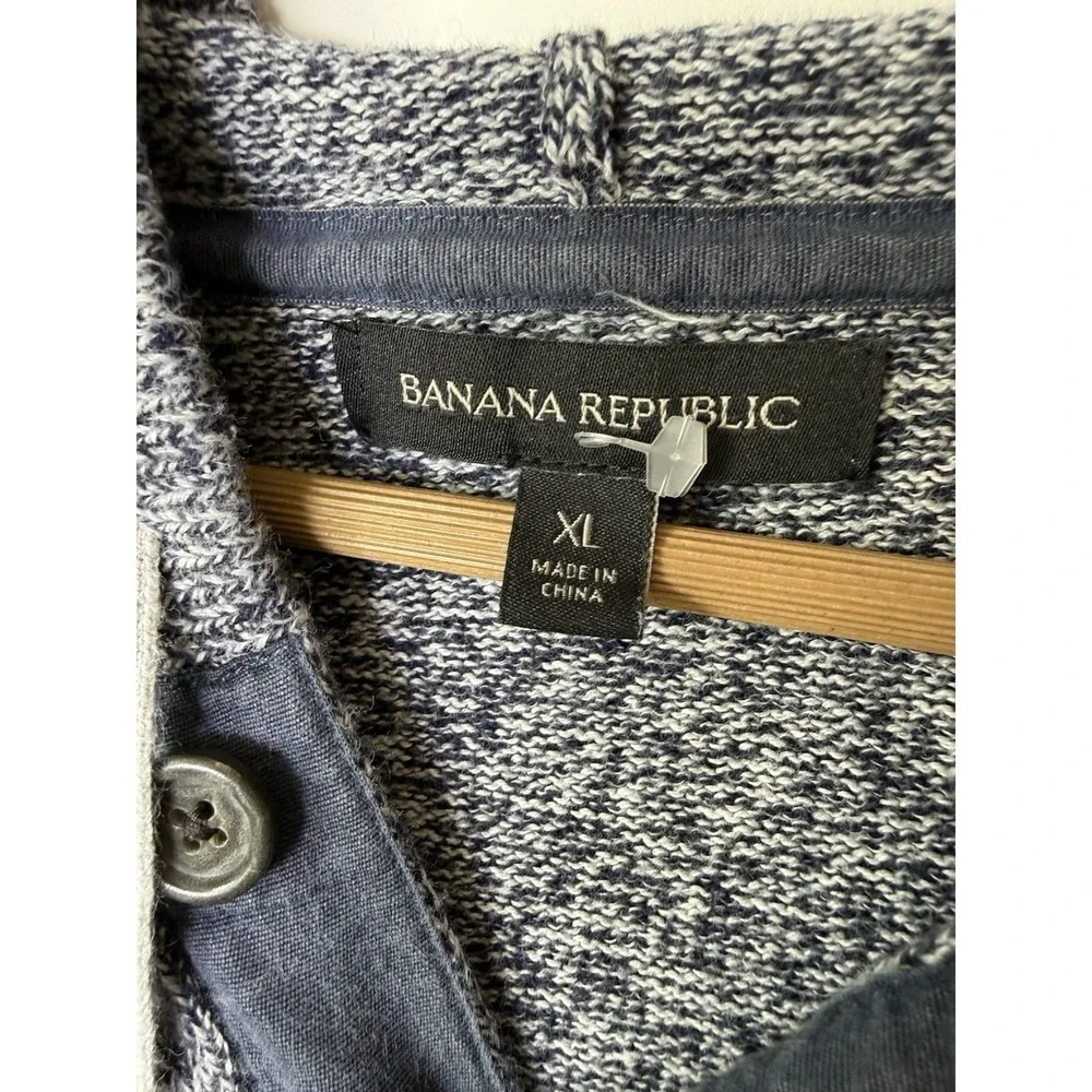 Banana Republic Marled Blue Cotton Henley Style Long Sleeve Pullover Sweater XL